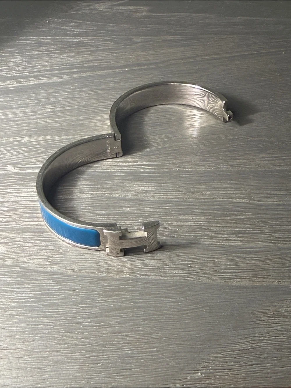 Hermes Clic H Silver Cuff Bracelet with Bright Turquoise Blue Enamel